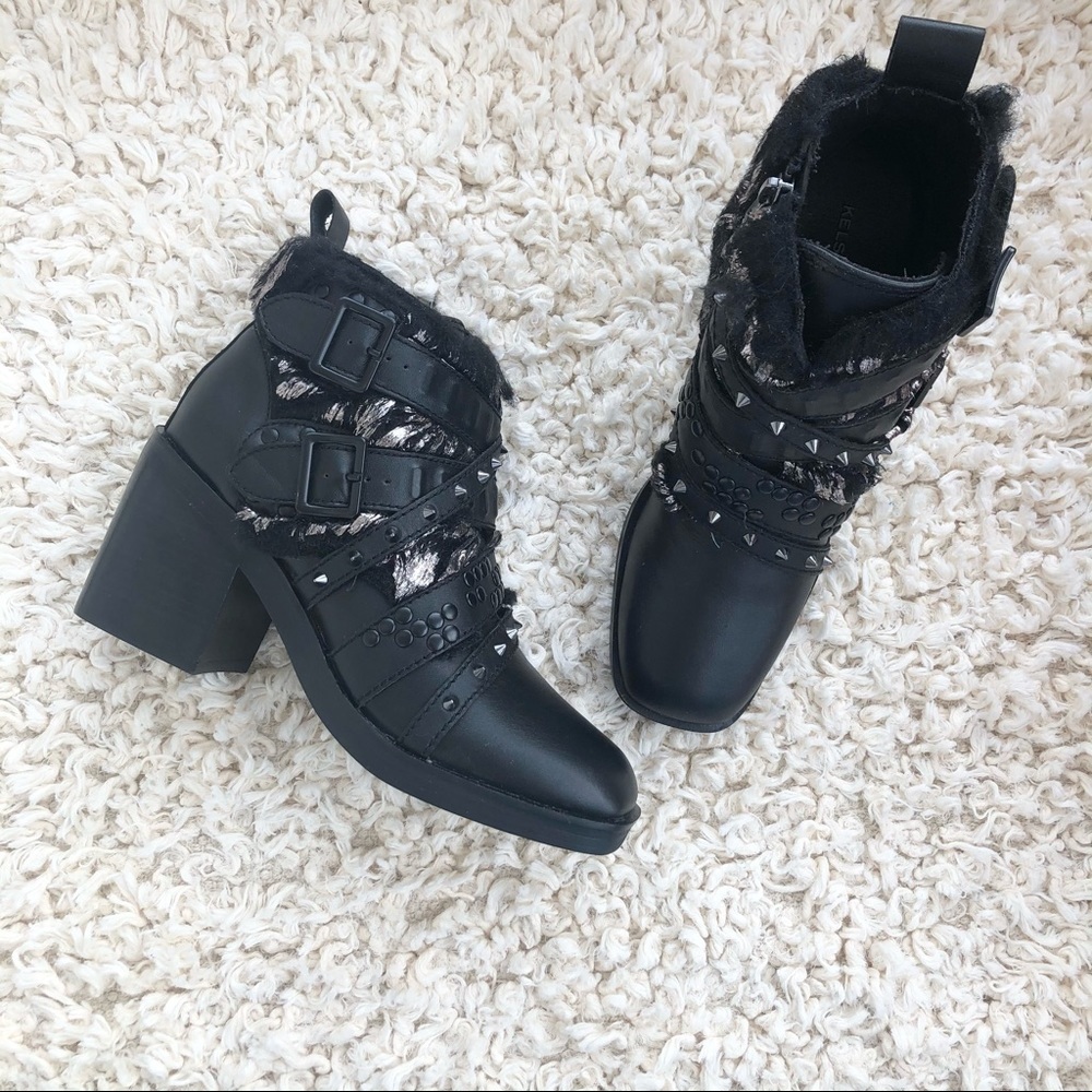 Kelsi Dagger Brooklyn Wallace Black Studded Buckle Boots 7.5 NWT
